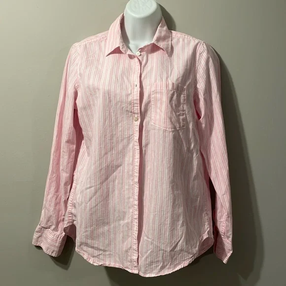 Gap, pure cotton, button-down long sleeve shirt for women, pink and white size S - Picture 1 of 5